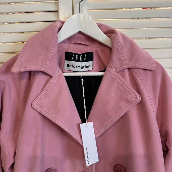 Reformation Veda Ashland Pink Suede Trench Coat - Picture 4 of 6